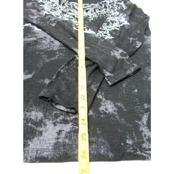 Maurices Top Burnout Tee Rhinestone Embellished Black Silver Sheer Long Sleeve - Picture 3 of 8